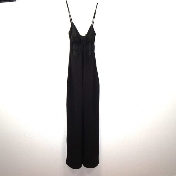 No Comment Jumpsuit Juniors' Size S Black Sparkle Stretch Front Cut Out - Picture 2 of 13